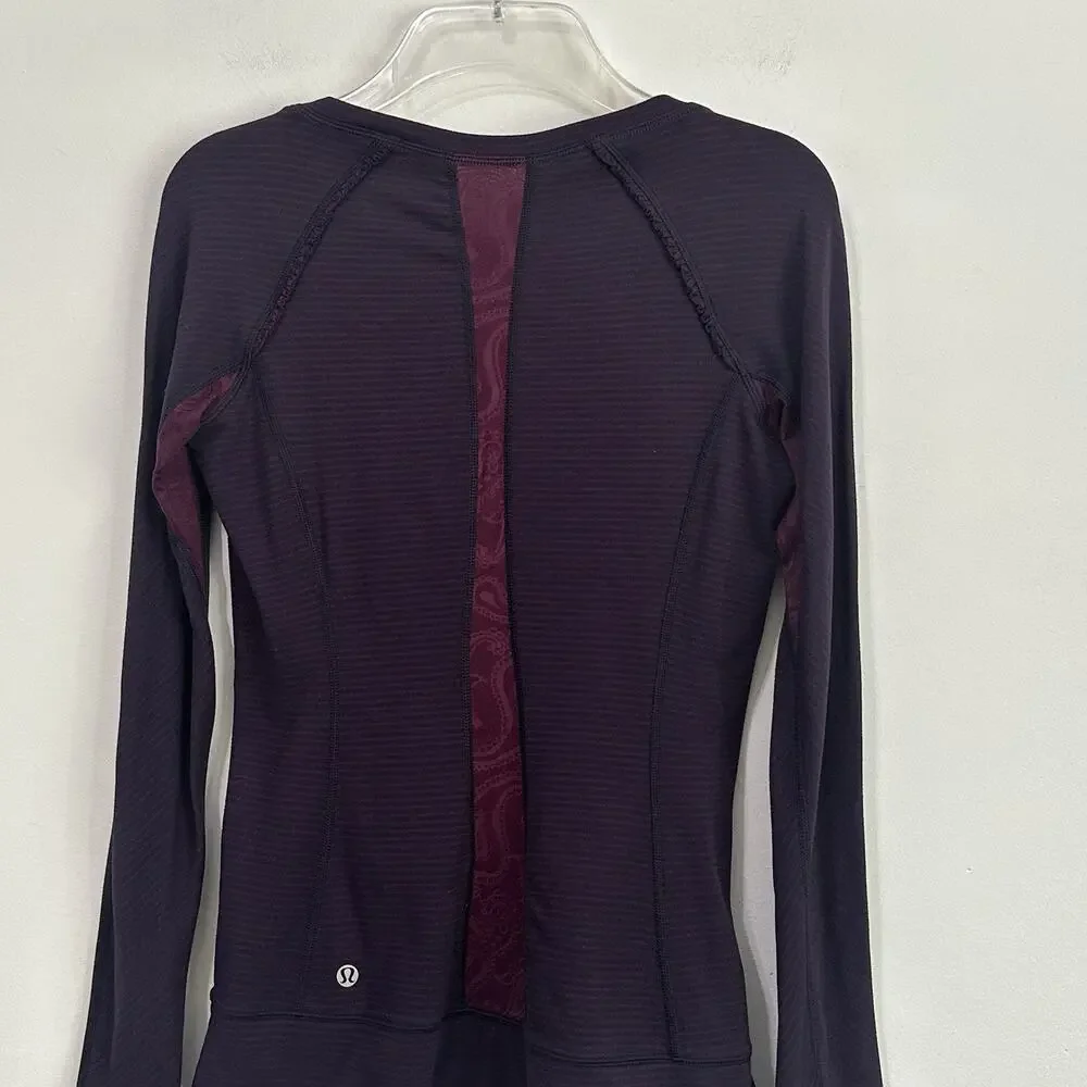 Lululemon Full Tilt Long Sleeve Top S/4? Navy Hyper Stripe Plum Lace Thumb Holes